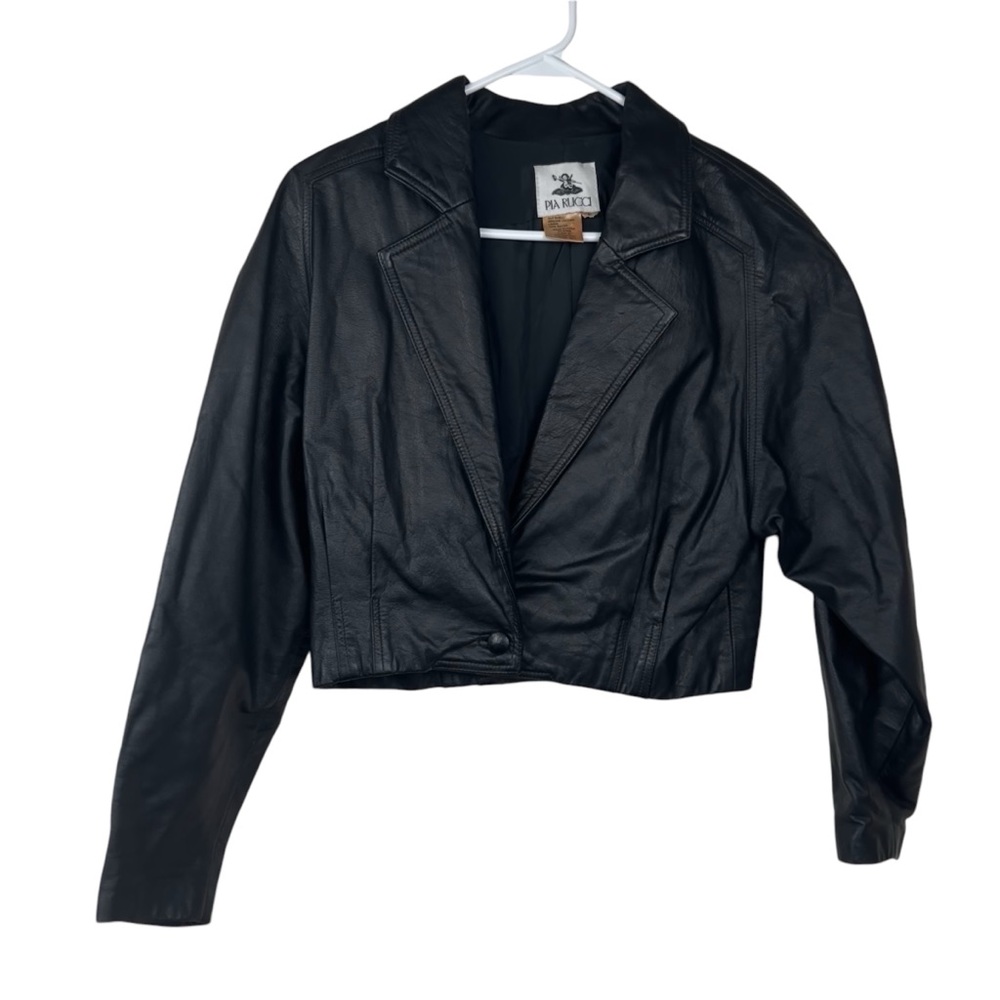 Pia rucci black leather crop jacket size 6 biker motorcycle